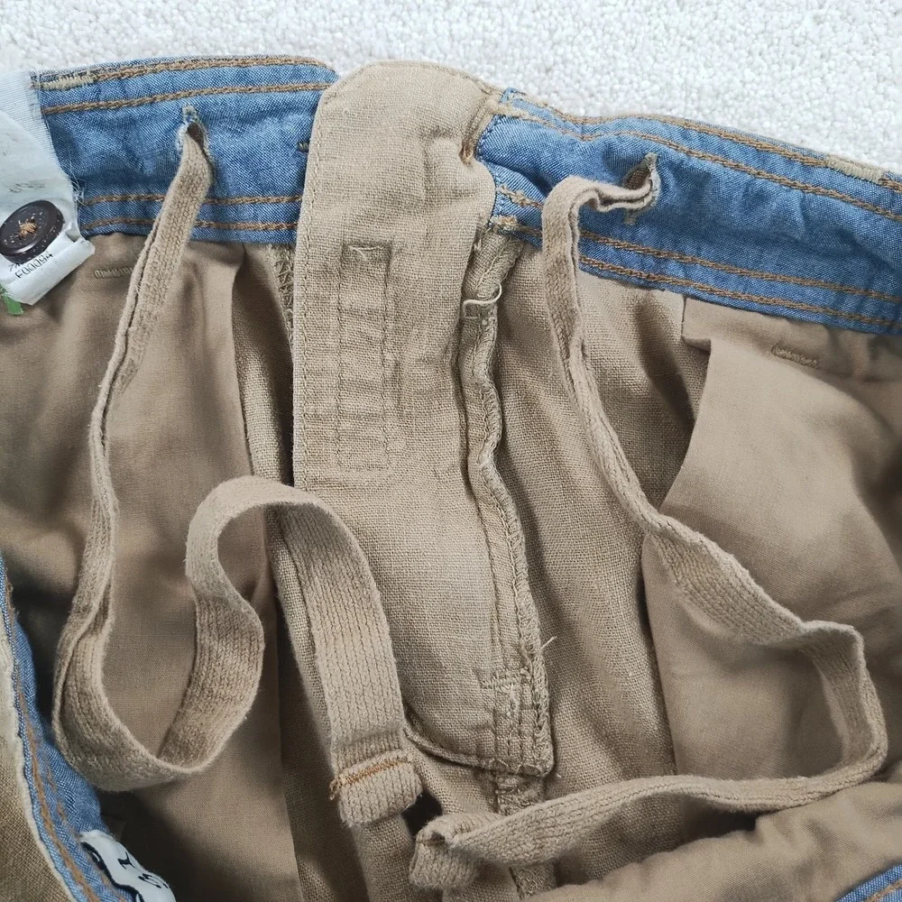 Lucky Brand Linen BlendCargo Shorts Men's 33 Khaki Relaxed Fit Utility Casual